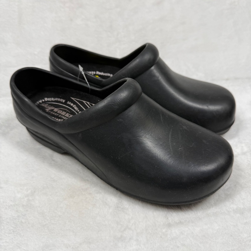 Easy Works by Easy Street Womens Black Slip‎ Resistant Work Clogs Mules Size 7M